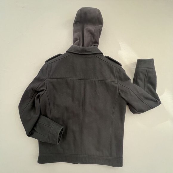 Guess Men Hooded Coat Wool Blend Size MEDIUM Black Full Zip Lined Thermal Jacket - Picture 8 of 8